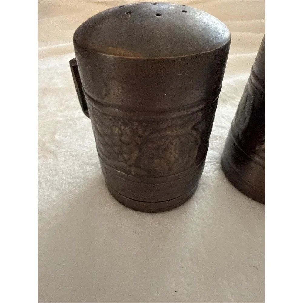 Vintage Brass Salt and Pepper Shakers with Embossed Design